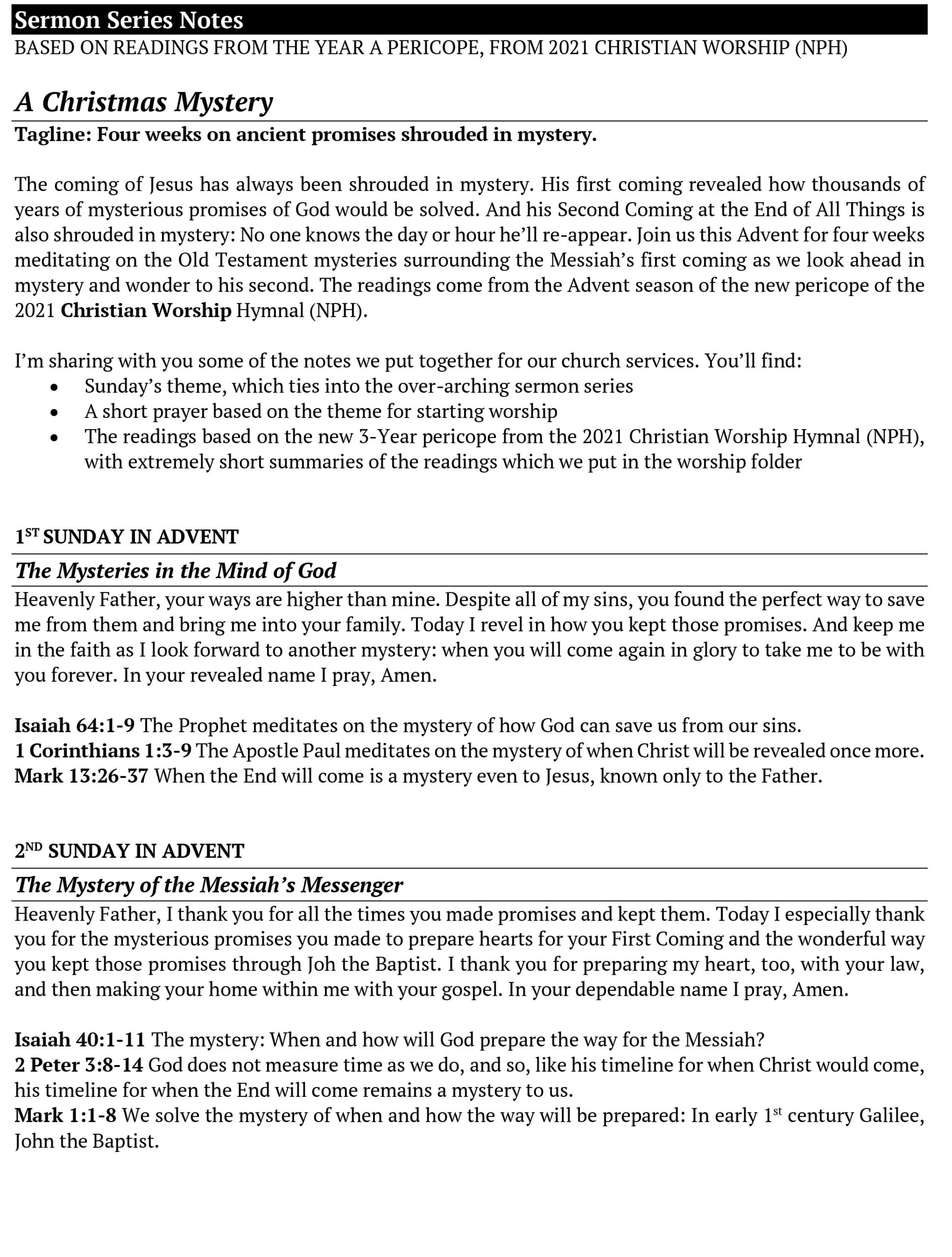 Christmas Mystery (Advent Series) Resourceful Church