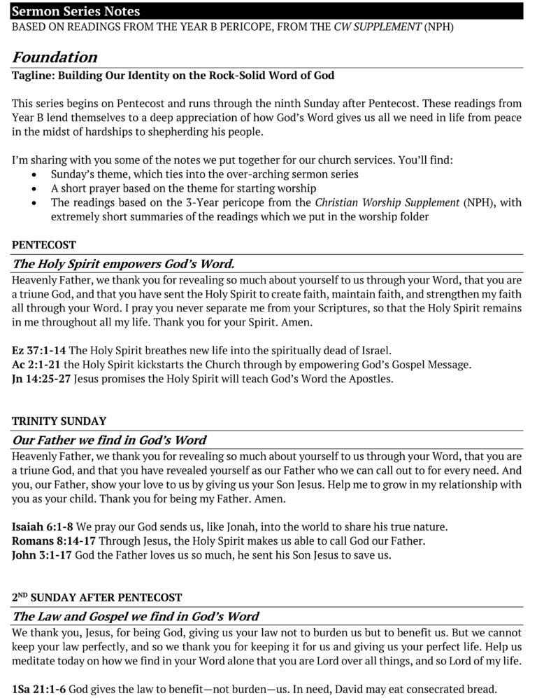 First Month Foundation Script Foundation (Summer Series) – Resourceful Church